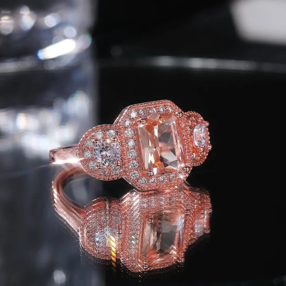 😍Novel Radiant Cut Shiny CZ Rose Gold Plated Beautiful Ring for Women, L057 - Picture 6 of 9